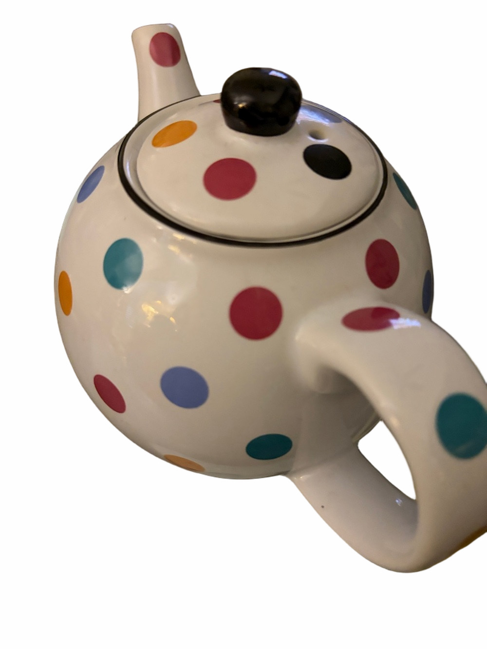 London Pottery chic white multi color poka dot Globe English ceramic TeaPot 2cup - Picture 2 of 6